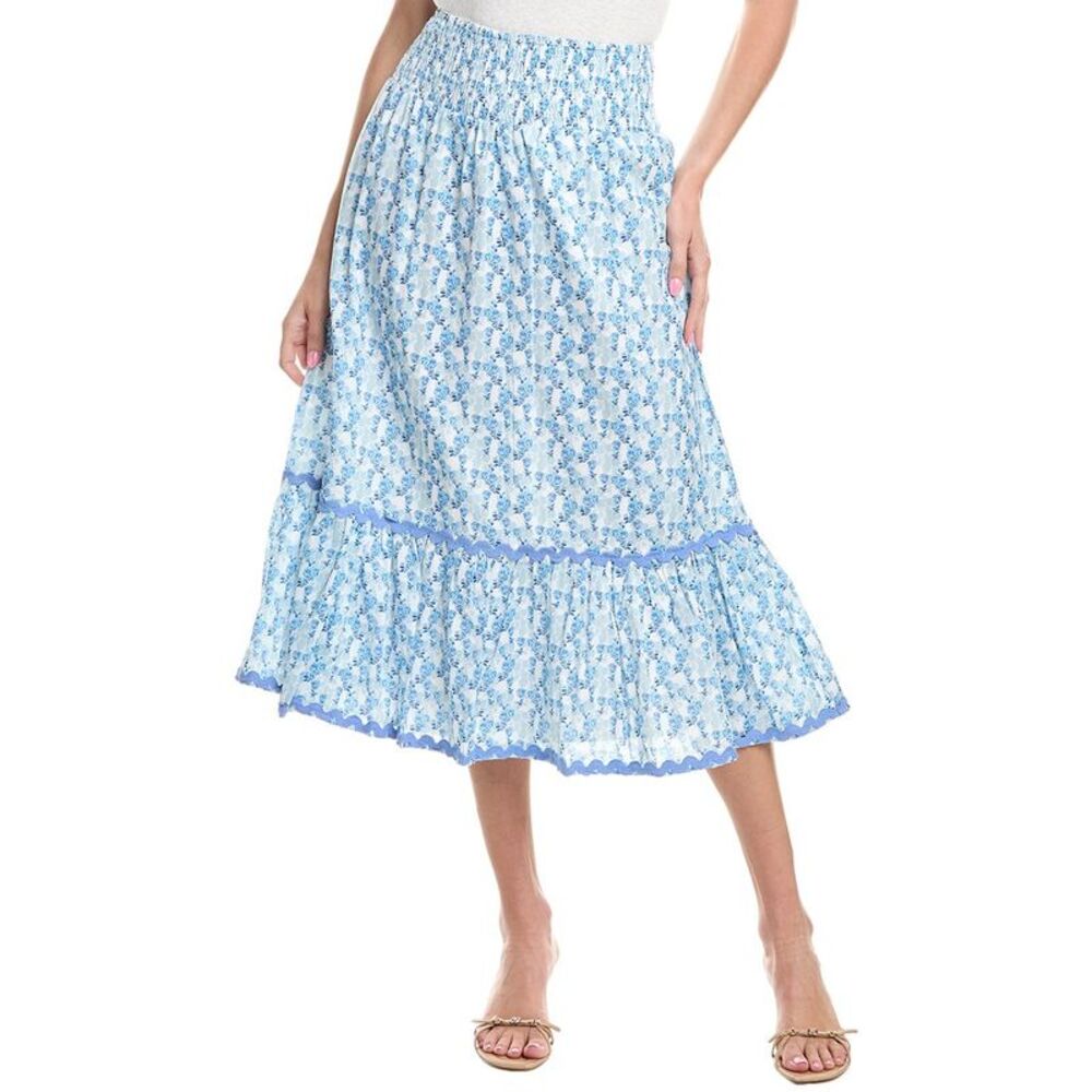 Sail To Sable Womens Smocked Waist Midi Skirt, Blue
